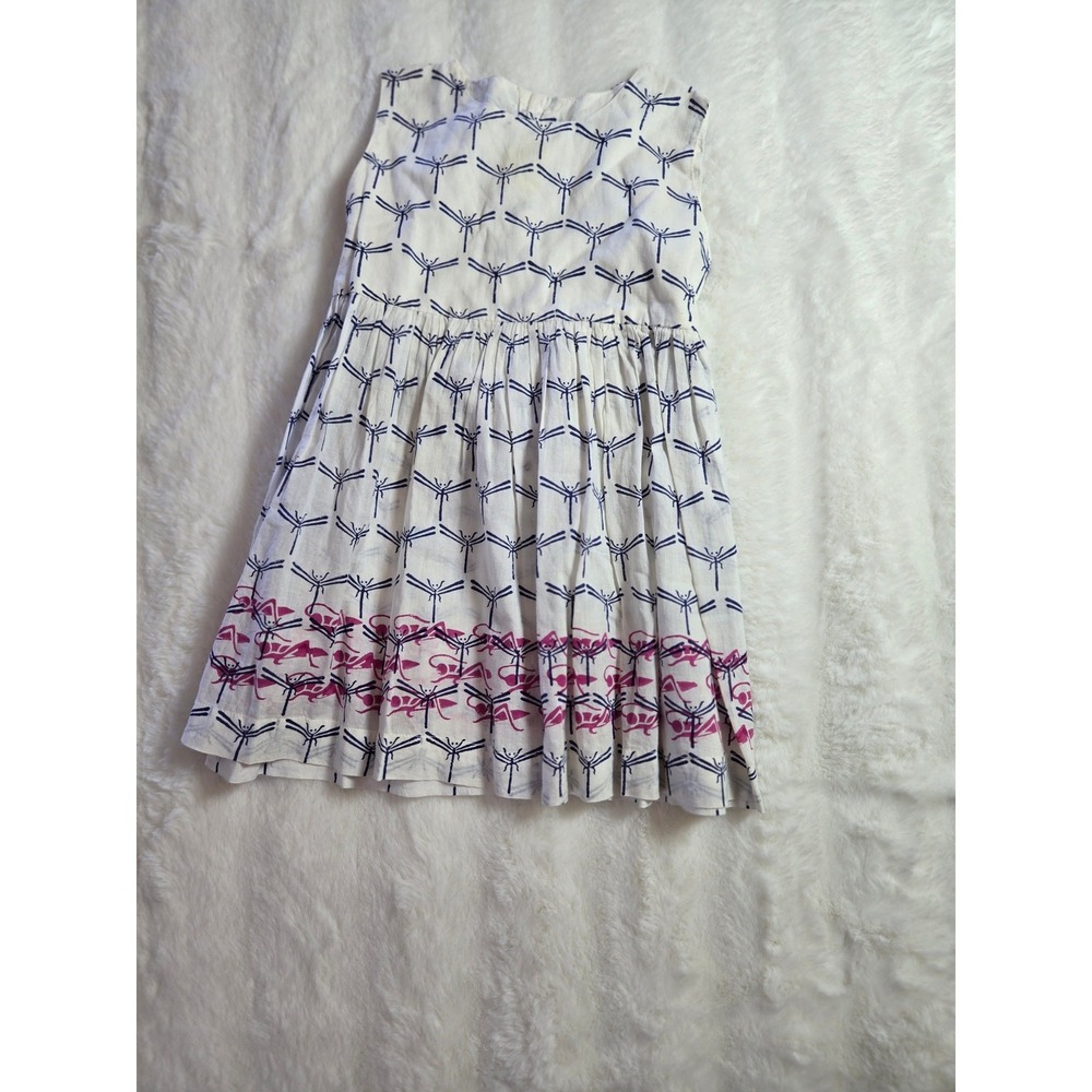 Roberta Roller Rabbit Girls White Blue‎ Dragonfly Block Print Dress Size 4